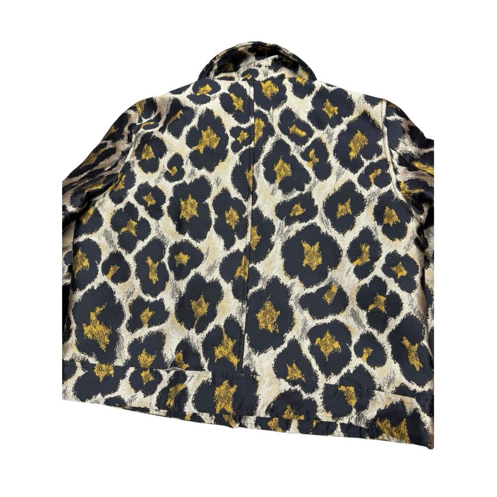 Sezane Terry Jacket 34 XS Leopard Jacquard Cropped Button Front - Picture 9 of 11